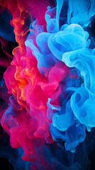 Fototapeta premium Wallpaper art Explosions vibrant multicolored smoke create an otherworldly spectacle, smoke neon colorful swirling vibrant liquid colors twirling against inky darkness the background Generative Ai 