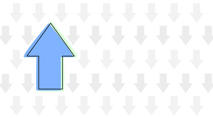 Big blue arrow pointing upwards on a subtle background of downward grey arrows