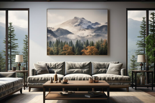 Adorn your space with a simple frame showcasing a breathtaking nature painting, capturing the essence of serene landscapes. Elevate your surroundings with the beauty of art.