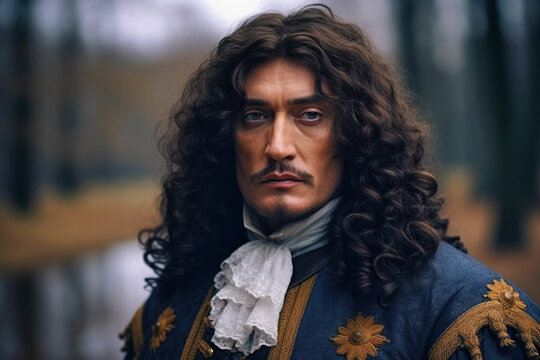 Close-up portrait of Louis XIV king of France (generative AI)