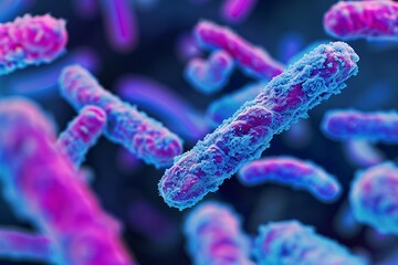 A close-up of a blue and purple microbe Generative AI - obrazy, fototapety, plakaty