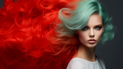 A burst of molten lava red merging seamlessly with cool mint green, capturing a fiery-cool contrast.