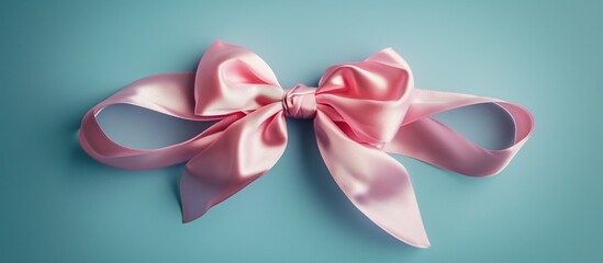 Pink bow on a blue background Generative AI