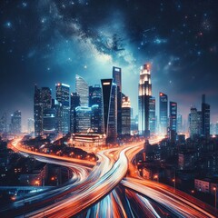 Fototapeta na wymiar City Lights Urban Skylines at Night 