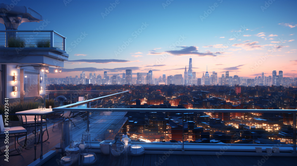 Wall mural high-angle rooftop view in metaverse city 3d render.