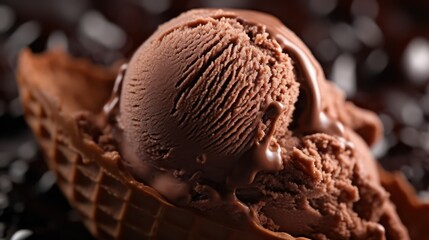 Closeup macro shot of Chocolate flavored ice cream scoop