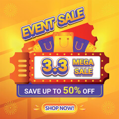 3 3 EVENT MEGA SALE SHOPPING DAY 50 PERCENT OFF BACKGROUND SOCIAL MEDIA