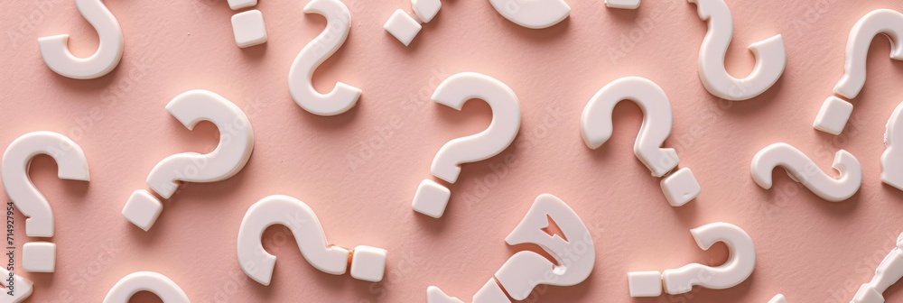 Aufkleber White question marks on pink creating pattern, ongoing search for answers and contemplation