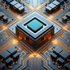 Fototapeta premium Intricate Complexity: Close-Up View of a Quantum Computer CPU Microprocessor