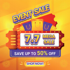 7 7 EVENT MEGA SALE SHOPPING DAY 50 PERCENT OFF BACKGROUND SOCIAL MEDIA