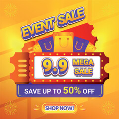 9 9 EVENT MEGA SALE SHOPPING DAY 50 PERCENT OFF BACKGROUND SOCIAL MEDIA