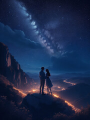 Scene of a couple spending time on a starry night Generative AI - obrazy, fototapety, plakaty