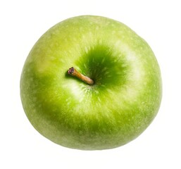 Close-up of a fresh, vibrant green apple isolated on a white background, exemplifying health and nutrition.