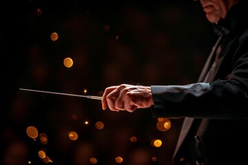Close-up of a baton held by an orchestra conductor