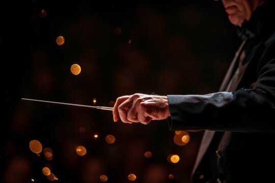 Close-up of a baton held by an orchestra conductor