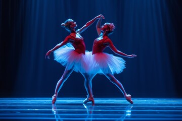 Two ballet dancers dancing on the stage