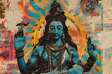Hindu God Shiva in meditation. Generative AI - obrazy, fototapety, plakaty