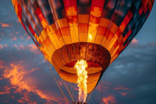 Hot air balloon flame in dawn sky