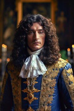 Louis XIV walking around palace Versailles close to Paris (generative AI)