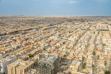 Aerial panorama of residential district outskirts of Riyadh city, Al Riyadh, Saudi Arabia