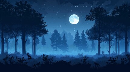 Mysterious Forest at Night, Nocturnal Animals and Moonlit Trees, Ideal for Fantasy Book Covers, Night Photography Blogs, Wildlife Night Tours