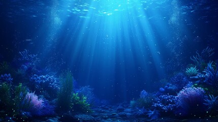Ocean Depths at Night, Bioluminescent Sea Life, Ideal for Marine Biology Research, Aquarium Exhibits, Underwater Filmmaking - obrazy, fototapety, plakaty