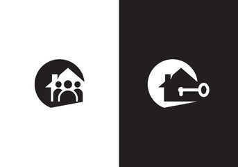 house and people logo design, home key real estate agent simple modern symbol icon template