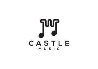 music castle tower logo, creative musical note symbol icon design - obrazy, fototapety, plakaty