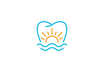 dental and water wave logo, sun implant tooth health care symbol design template