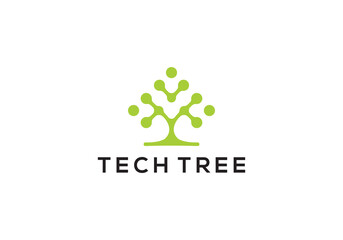 tree tech logo. creative molecule digital connection icon design template