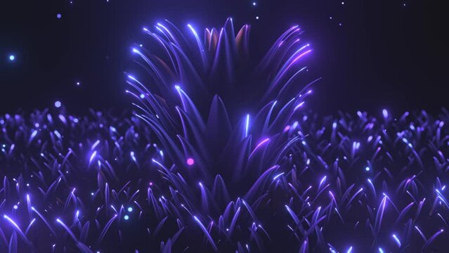 Mystic night forest tree with glowing leaves 3d render seamless loop background