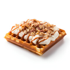 Waffles with cream on white background