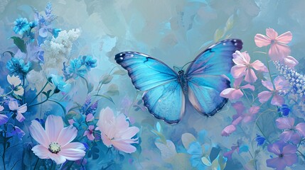A beautiful blue butterfly in a flower garden Generative AI