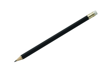 Wooden black pencil at the end there is a white eraser isolated on white background.
