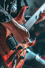  Image of the hands of a musician playing the electric guitar - obrazy, fototapety, plakaty