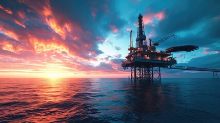  Offshore oil and gas rig platform with beautiful sky