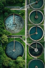 Sewage treatment plant from above. Grey water recycling - obrazy, fototapety, plakaty
