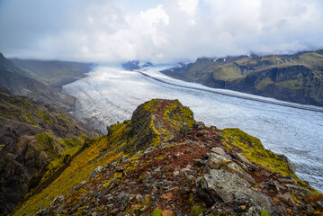 The Skaftafellsjökull glacier from the Skaftafellsheidi hiking trail. Skaftafell, Vatnajökull National Park, Iceland.