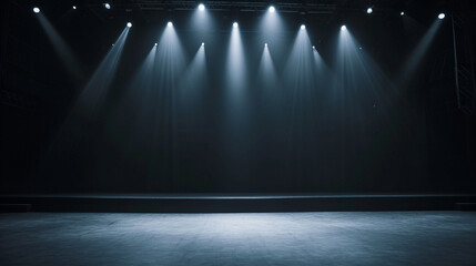multi-purpose show stage. Suitable platform for concerts, dances, one-man plays. Stand up show. Suitable for backgrounds. Contemporary looking, bright and bright stage. - obrazy, fototapety, plakaty