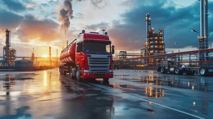 Fotobehang Transportation of oil and natural gas by truck in Oil Refinery factory © Andrus Ciprian