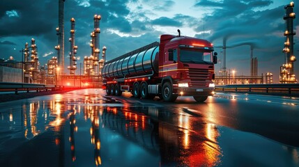Fototapeta na wymiar Transportation of oil and natural gas by truck in Oil Refinery factory