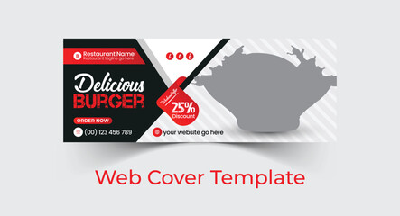 Professional social food cover template design and web food banner template design with creative, eye catching, professional and modern colorful layout vector