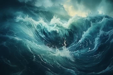 Fotobehang A stormy sea with turbulent waves, mirroring emotional turbulence © SappiStudio