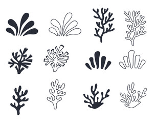 Sea plant alga seaweed coral underwater weed undersea reef isolated set. Vector graphic design illustration © PrettyVectors