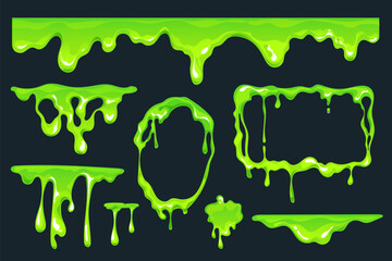 Obraz premium Slime drip mucus jelly green liquid splatter toxic abstract concept. Vector graphic design illustration element
