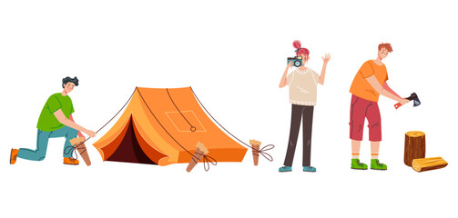 Fototapeta premium Man woman tourist campers people characters isolated set. Vector flat graphic design isolated illustration
