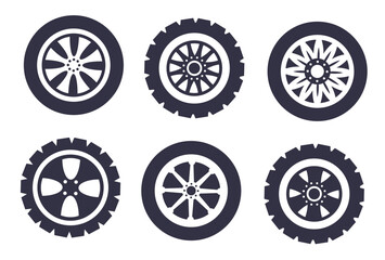 Wheel car auto service isolated on white background set. Vector graphic design element illustration	