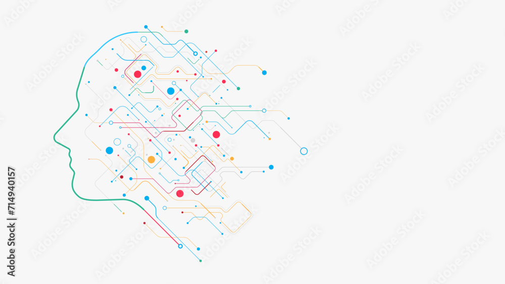 Wall mural artificial intelligence circuit board human side face digital technology