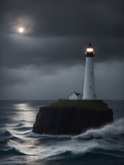 A beautiful photo of the ocean with a lighthouse Generative AI