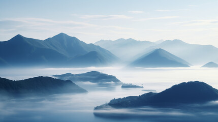 Fototapeta na wymiar Scenic view of fog over mountain range and sea, Ai generated image